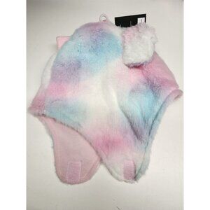 NWT 12-24 mo Hat & Mitten Set, Fluffy Fuzzy Rainbow Laura Ashley New